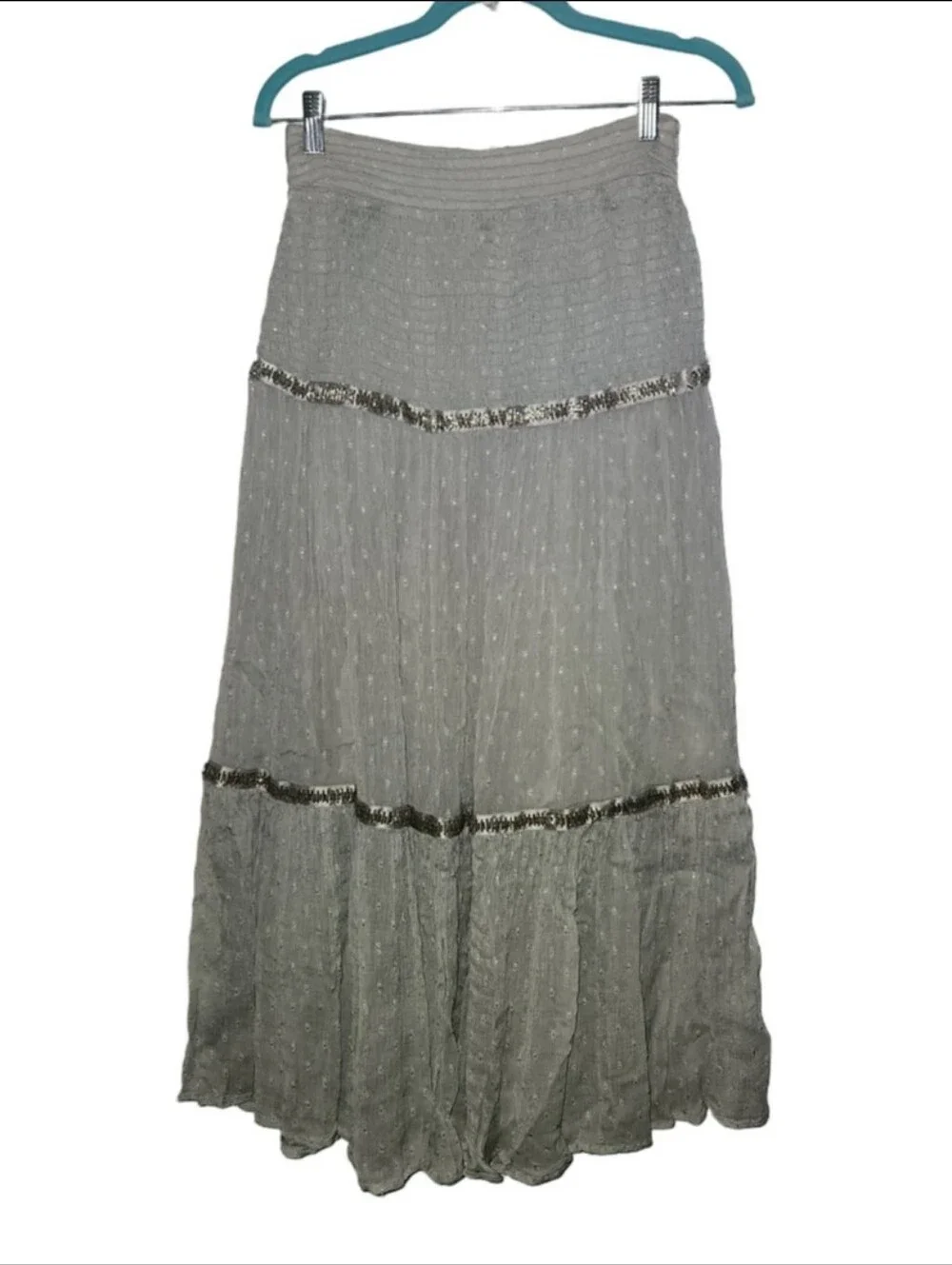 NWT Free people Elle Tiered Boho Skirt Sky Blue Beaded